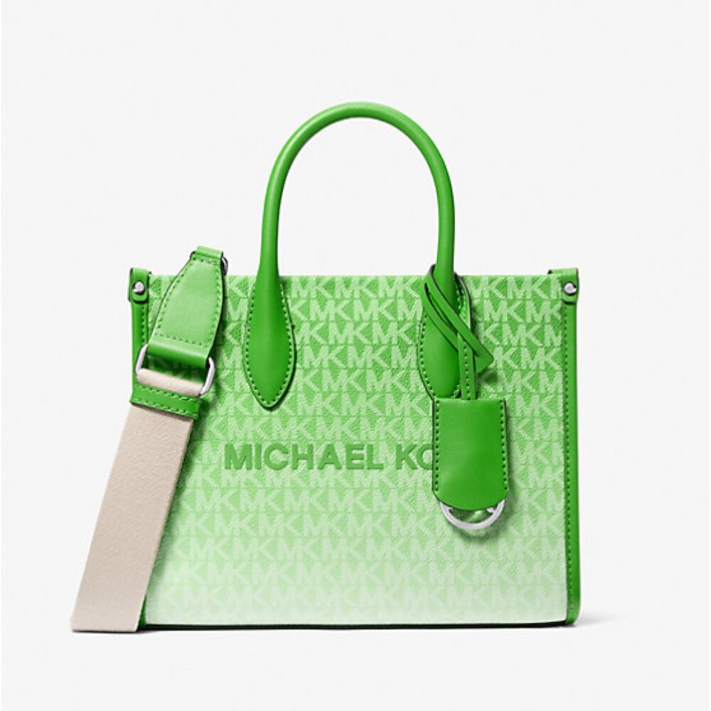 New Michael Kors Mirella Small Ombré Signature Logo Crossbody Bag Jungle Green